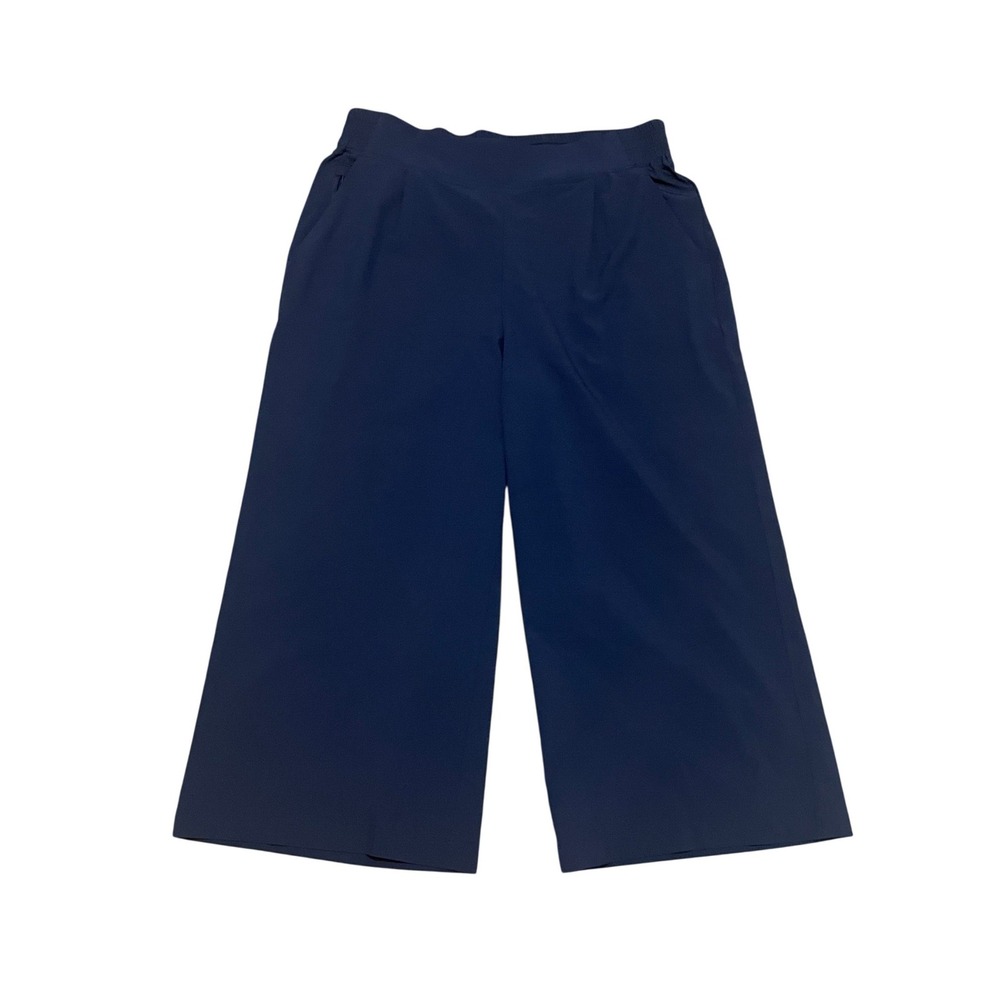 Quince Performance Tech Wide Leg Pant Navy Blue Cropped Smocked Waist Large